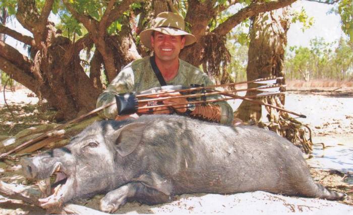 Ben Weatherall with his third boar for the trip, this one taken with the Longbow - Click for enlargement